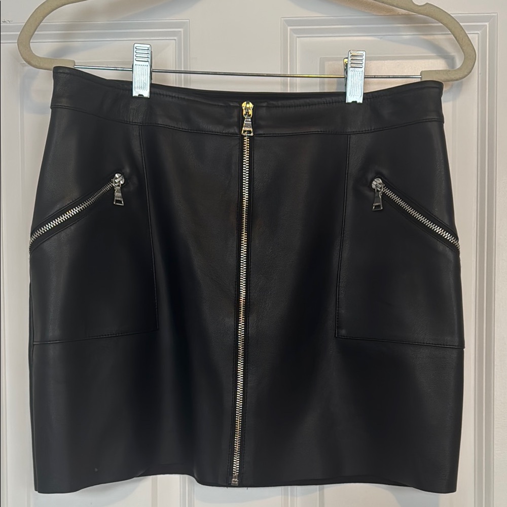 Express Zippered Front Faux Leather Black Mini Skirt